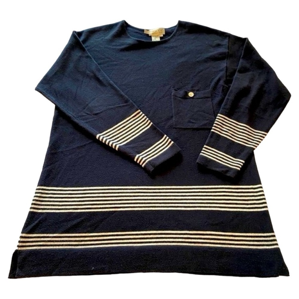 Episode Wool Blend Striped Tunic Sweater Black Size Medium
